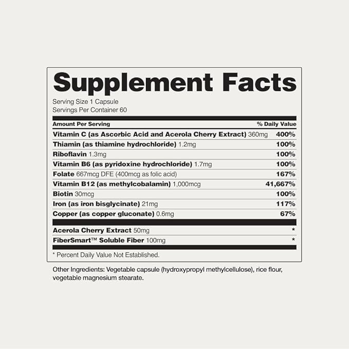 Natural Blood Builder Iron Supplements, 21mg Iron Pills to Increase Energy, Metabolism & Digestion, Absorbs Quickly Vitamins Organic Nutrients (60 Capsules)