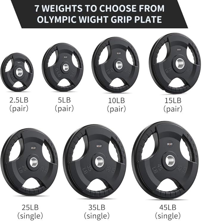 SPART Weight Plate 2-Inch Rubber Coated Olympic Grip Gym(5LB/10LB/25LB/35LB/45LB)