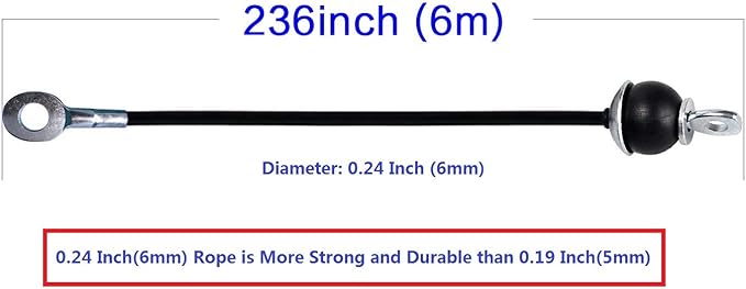 KORIKAHM Fitness Pulley Cable 118/157 / 197/236 Inch, LAT Pulldown Cable Replacement Gym Thick 6mm for Pulley System Cable Machine Accessories, PU Coating Steel Wire Rope with Stopper Ball