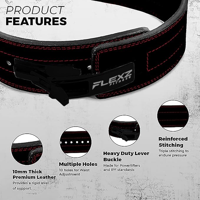 Flexz Fitness Lever Weight Lifting Belt Leather - 10MM 13MM 13MM Powerlifting