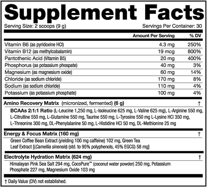 NutraBio Amino Kick - Amino Acid Energy Formula - BCAA's, Electrolytes for Hydration, Natural Caffeine- 30 Servings (Baja Burst)