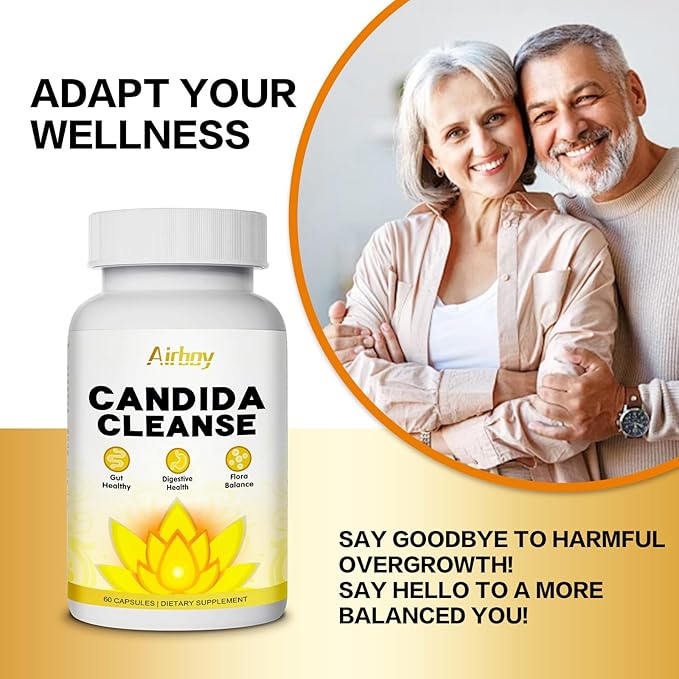 Airboy Candida Cleanse,Gut Colon Cleanse Detox for Women & Men,Candida Support with Oregano Leaf, Caprylic Acid,Wormwood, Black Walnut-60 Counts