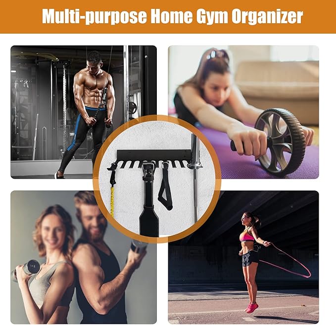 Multi-Purpose Storage Rack Resistance Bands Rack Gym Storage Rack Fitness Bands Rack Heavy Duty Rack for Resistance Bands, Straps, Jump Ropes, Foam Rollers, Chains, Weight Belts, Tools (M-17)