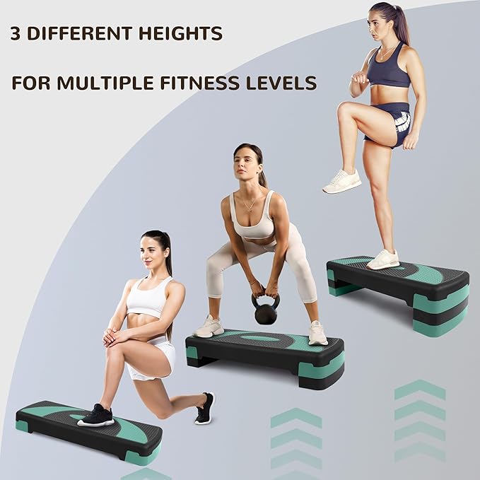 Step Aerobic Platform, Exercise Step with 5 levels Adjustable Height, 4 Stackable Risers, Fitness Training Workout Stepper for Home Gym, Cardio Strength, Multiple Options