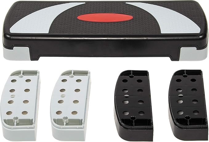Step Aerobic Platform, Exercise Step with 5 levels Adjustable Height, 4 Stackable Risers, Fitness Training Workout Stepper for Home Gym, Cardio Strength, Multiple Options