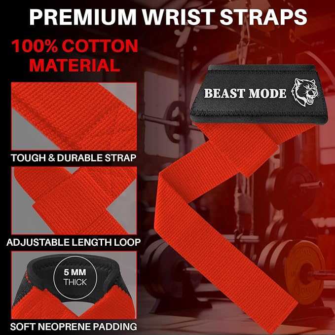 TECEUM Wrist Lifting Straps with Neoprene Padding Support β Heavy Duty Wrist Workout Straps For Men and Women β Ideal for Powerlifting, Strength Training, Bodybuilding