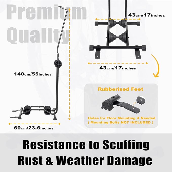 CyclingDeal Upright Bike Stand - Premium Quality Vertical & Horizontal Adjustable Bicycle Floor Parking Rack - for Storing MTB Road Bikes - up to 29” Wheel Size - for Fat Bike - 1 Bike
