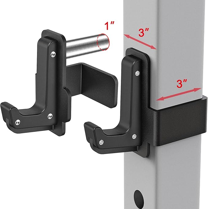 SELEWARE Solid Steel J Hooks for 2" x 2" or 3" x 3" Tube Power Cage with 1" or 5/8" Hole Squat Rack Attachment, J-Hook Barbell Holder for Power Rack, Set of 2