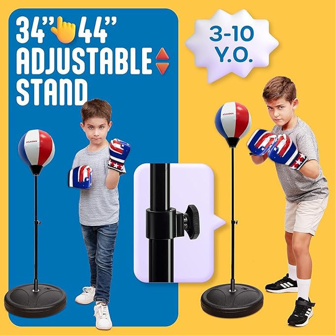 Standing Punching Bag for Kids 8-12, Boxing Set with Gloves - Fun Karate Ninja Games - Birthday for Boys & Girls - Indoor Outdoor Boxing Equipment - Guantes de Boxeo para Niños