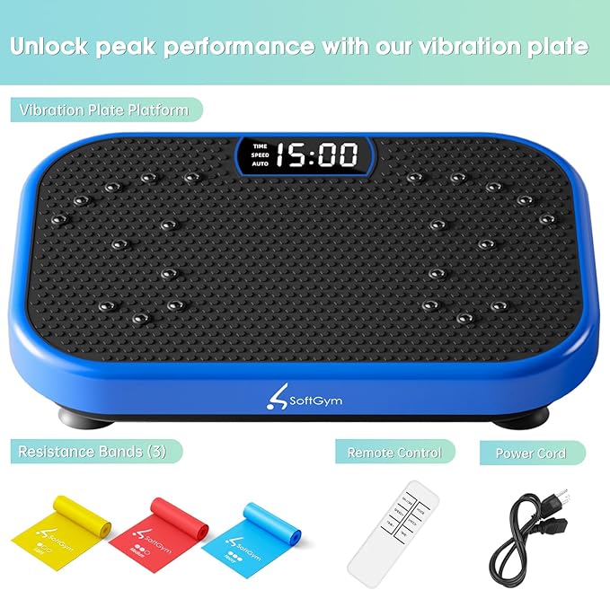 Vibration Plate Exercise Machine for Lymphatic Drainage,Softgym Power Vibrate Stand Shake Board 400 Lbs Capacity Whole Body Workout Waver with Fitness Resistance Bands Weight Loss Gifts for Women Men