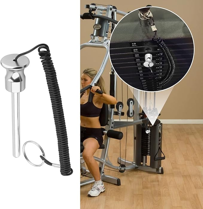 Cosmos Gym Weight Stack Pin Universal Replacement Selector Lock Pin Detent Hitch Pin, Tensile 3/8" Dia. & 4" Locking Space with Lanyard, for Gym Equipment Machine Weight Plate