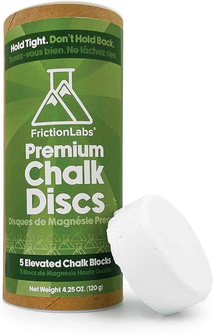 Friction Labs Chalk Discs - Premium Gym Chalk Blocks for Rock Climbing, Weight Lifting, Gymnastics, & Bowling - Moisture Absorbing Gym Chalk- 5 Individual 0.85oz Block Chalk Discs