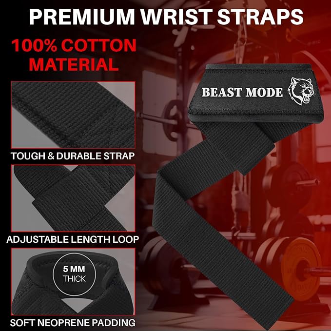 TECEUM Wrist Lifting Straps with Neoprene Padding Support β Heavy Duty Wrist Workout Straps For Men and Women β Ideal for Powerlifting, Strength Training, Bodybuilding