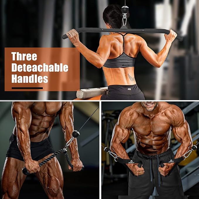 SERTT Home Gym Pulley System - Tricep Workout, Lat Pulldown, Biceps Curl, Triceps, Shoulders, Back, Forearm, Weight Cable for Squat Rack, Garage