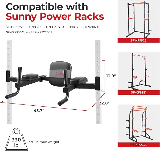 Sunny Health & Fitness Power Cage Squat Rack Upgrade Attachments, Dip Bar, Plate Bar Holder, Belt Squat, J Hook, Lat, Adapter, U Ring, Pull Up Bar, Landmine, Captain's Chair, Tricep Rope For Home Gym