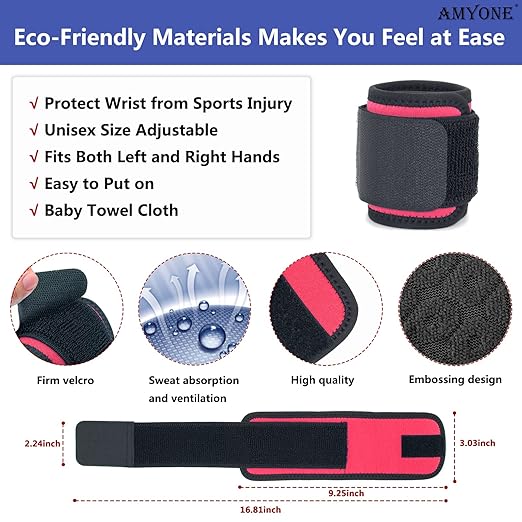 Wrist Brace, 2 PACK Wrist Wraps for Carpal Tunnel for Women, Highly Elastic Wrist Compression Support for Yoga/Gym/Fitness/Sports/Pain Relief/Weightlifting, Adjustable Wrist SweatBands-Magenta Red
