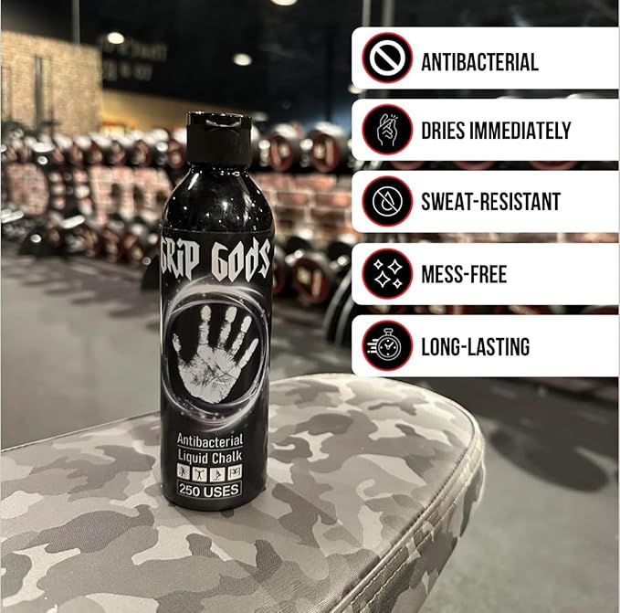 Grip Gods Liquid Chalk Combo Travel Bottle (50ML) & Refill Bottle (250ML) for Weight Lifting, Gym, Rock Climbing, Pole Grip, Gymnastics, Sports, and Workout Chalk., White