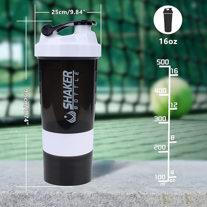 XTK Shaker Bottle Protein Shaker Bottles with Storage and Mix Ball, 16OZ Sports Water Bottle with Pill Organizer,Leak Proof Portable Shaker Bottles for Protein Mixes and Pre Work Out,BPA Free(white)