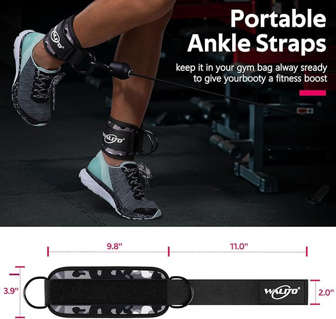WALITO Gym Ankle Straps for Working Out - Glute Ankle Cuff Kickback Strap, Gym Cable Machine Accessories for Women Glute Leg Extensions, Hip Abductors & Lower Body Exercises Equipment