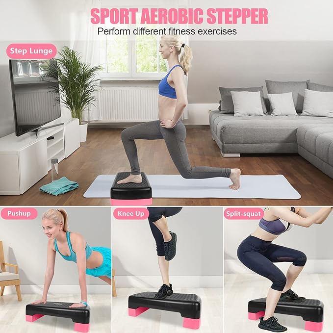 Height-Adjustable 4"-6" Step Aerobics Platform Fitness Equipment Stepper 2 Riser