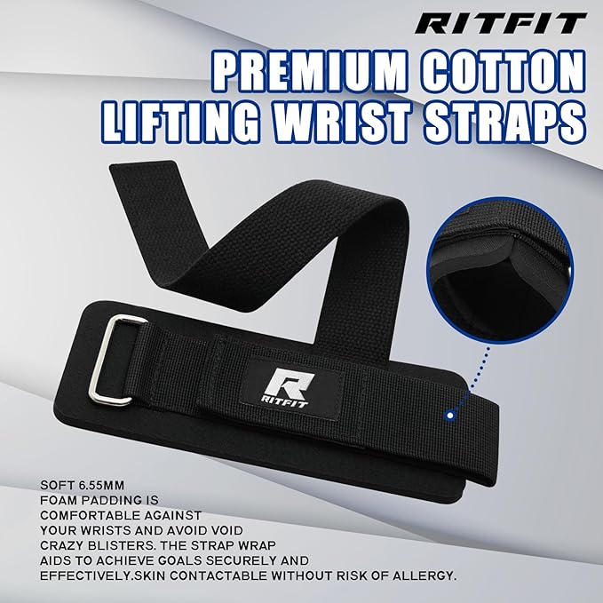 RitFit Lifting Wraps, Wrist Straps for Weightlifting, Wrist Support for Working Out, Bodybuilding, MMA, Powerlifting, Strength Training, Men & Women