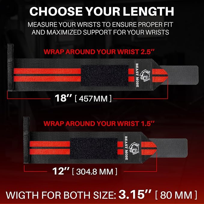TECEUM Weightlifting 18" & 12" Wrist Wraps with Thumb Loop β Heavy Duty Wrist Workout Braces for Men and Women β Ideal for Powerlifting, Strength Training, Bodybuilding