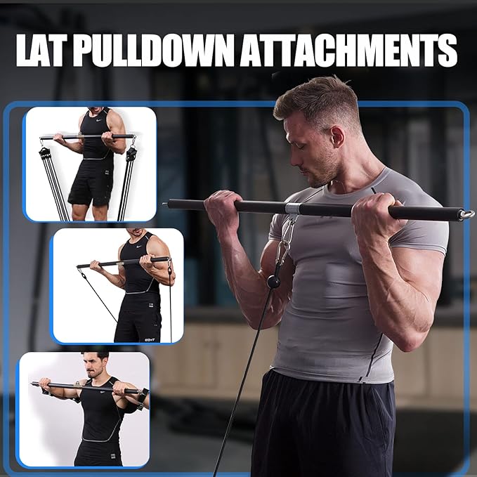 KORIKAHM Non-Detachable LAT Pull Down Bar Cable Attachments for Gym, LAT Pulldown Attachments, Straight Bar, Resistance Band Bar for Weightlifting Workout