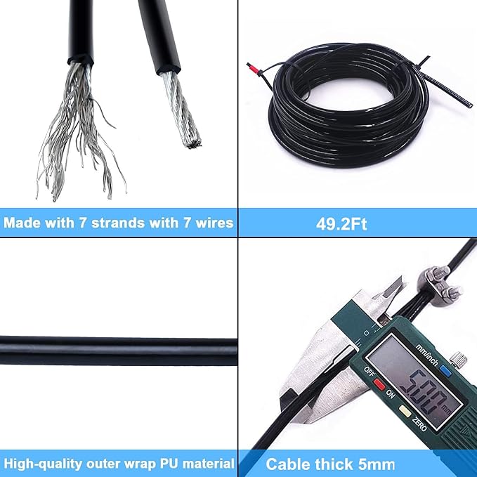 J Bryant Gym Cable Replacement 49Ft Heavy Duty 5mm Steel Wire Rope for Home Gym DIY Cable Pulley Machine System Workout Exercise Equipment