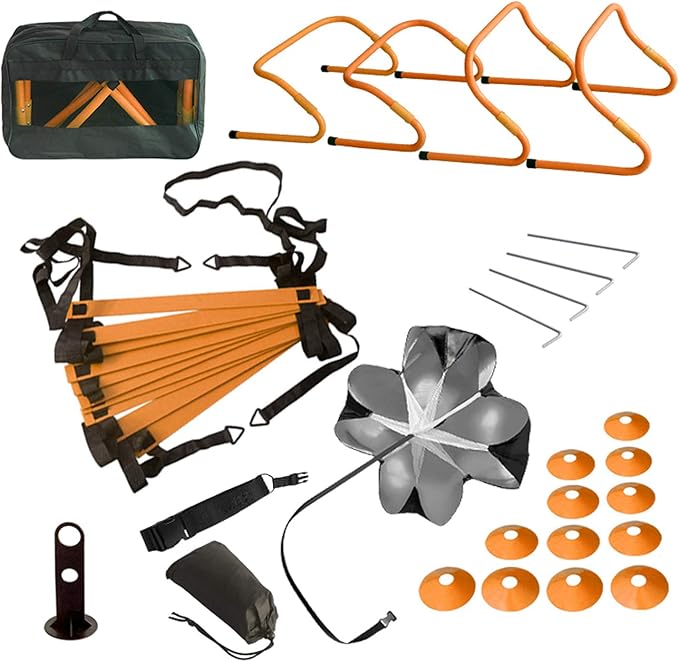 TOCO FREIDO Speed&Agility Training Set – 20ft Agility 12 Rungs, 4 Adjustable 12 Disc 2 Resistance 1 Running