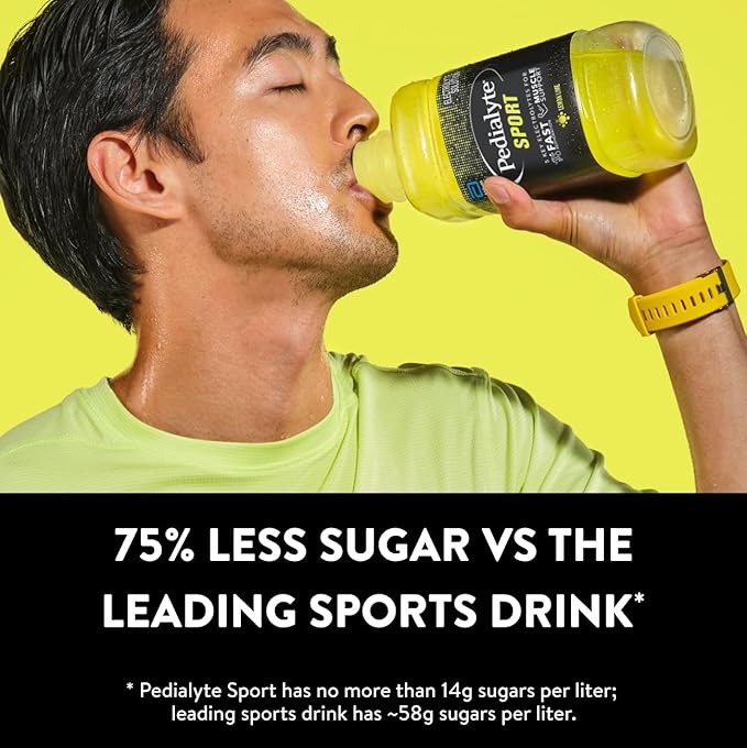 Pedialyte Sport Electrolyte Drink, Fast Hydration with 5 Key Electrolytes for Muscle Support Before, During, & After Exercise, Lemon Lime, 1 Liter, Pack of 4