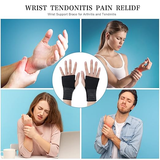 Wrist Brace, 2 Pack Elastic Wrist Support with Strap, Wrist Compression Wrap Adjustable Wrist Strap Relieves Wrist Pain, Tendonitis, Sports Use for Men and Women, Right & Lef(Black)