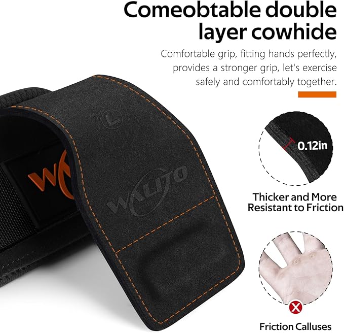 WALITO Weight Lifting Wrist Straps (Pair),Double Layer Leather Grips for Deadlift,Powerlifting and Gym Workouts, Adjustable Neoprene Padded Wrist Wraps - Men/Women, Heavy Duty Support