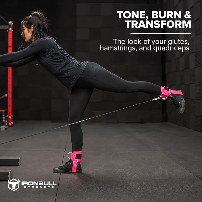 Iron Bull Strength Women's Kickback Ankle Strap for Cable Machines & Resistance Bands: Gym & Home Workout Cuff Attachment for Leg Extensions, Kickbacks, Hip Abductors - Booty Exercises