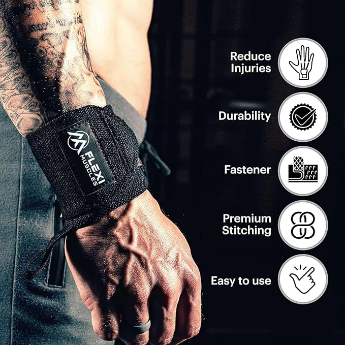 Wrist Wraps for Weightlifting (1 Pair) Heavy-Duty Wrist Straps with Thumb Loops - Adjustable Wrist Support for Powerlifting, Strength Training, Bodybuilding, and Gym Workouts
