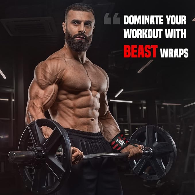 BEAST RAGE Wrist Wraps for Weightlifting - Adjustable Lifting Straps With Thumb Loop for Enhanced Gym Support, Powerlifting, Bodybuilding and Workout
