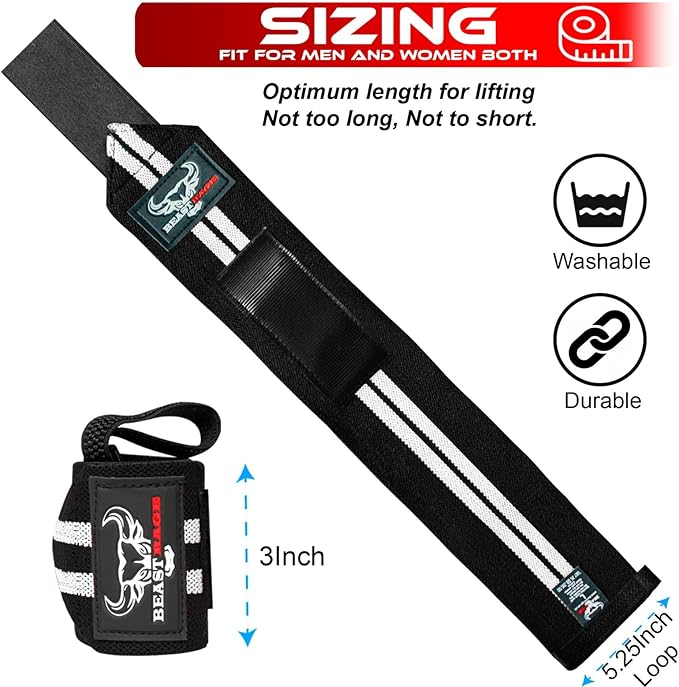 BEAST RAGE Wrist Wraps for Weightlifting - Adjustable Lifting Straps With Thumb Loop for Enhanced Gym Support, Powerlifting, Bodybuilding and Workout