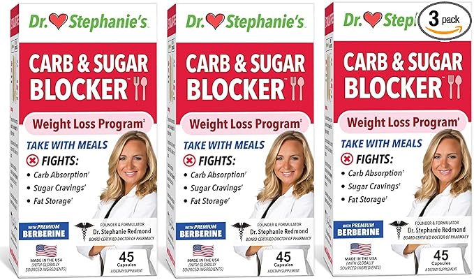 Dr. Stephanie's Mealtime Carb & Sugar Blocker - Reduce Digested Carbs, Sugars, & Calories, Stimulant-Free (3 Pack)