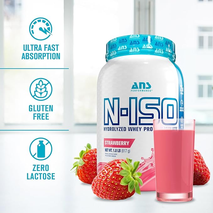 100% Pure Hydrolyzed Whey Isolate Protein + BCAAs - 25g of Protein - Peanut Free, Gluten Free, Zero Lactose (Strawberry, 1.8 lb)