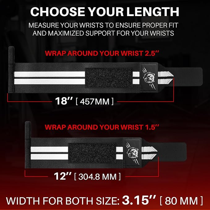 TECEUM Weightlifting 18" & 12" Wrist Wraps with Thumb Loop β Heavy Duty Wrist Workout Braces for Men and Women β Ideal for Powerlifting, Strength Training, Bodybuilding
