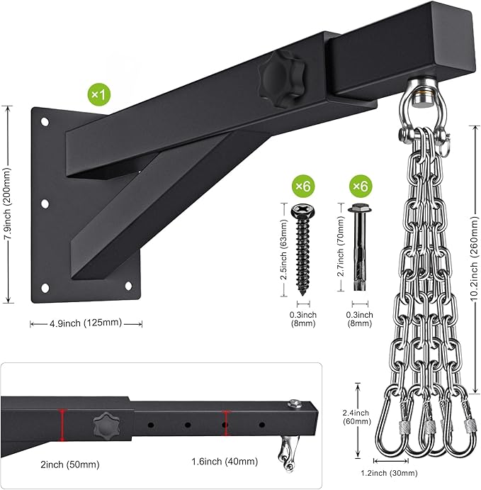 SELEWARE Wall Mount Heavy Bag Hanger Heavy Duty Punching Bag Hanger Adjustable Boxing Bag Bracket for Home Gym Indoor Outdoor Boxing, Muay Thai and MMA Training