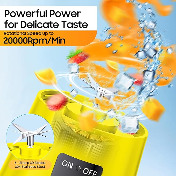 Portable Personal Size Mini Blender - 2025 Upgraded Cordless Blender for Smoothies & Shakes, Type-C Rechargeable, 380Ml Traveling BAP Free Juicer Cup for Sports/Travel/Home, 20000Rpm/Min Speed