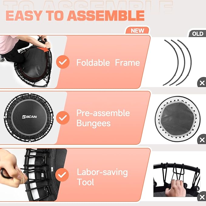 BCAN 450/550 LBS Foldable Mini Trampoline 40"/48"/50" Fitness