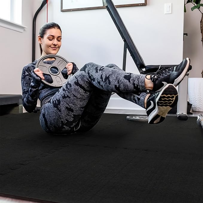 SUPERJARE 0.4 Inch Gym Flooring for Home Gym 6 Tiles 24" x 24" Workout (24 sqft)
