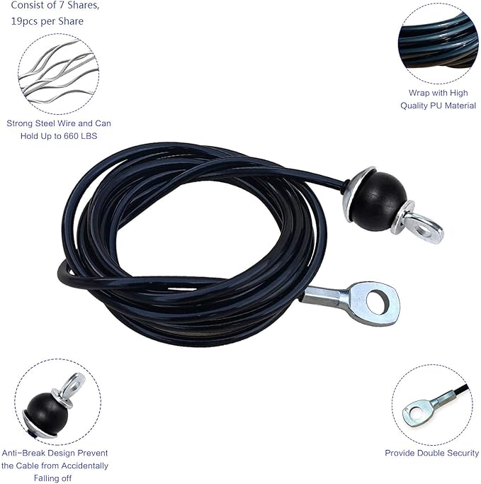 KORIKAHM Fitness Pulley Cable 118/157 / 197/236 Inch, LAT Pulldown Cable Replacement Gym Thick 6mm for Pulley System Cable Machine Accessories, PU Coating Steel Wire Rope with Stopper Ball