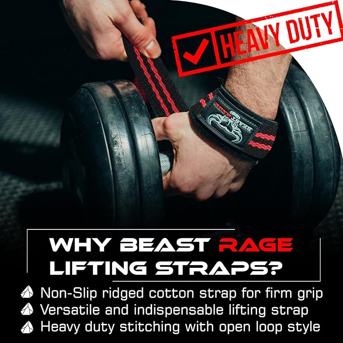 BEAST RAGE Lifting Straps for Weightlifting, Weight Lifting Straps Gym Power Workouts Lifting Wrist Straps Padded Cotton Men Women Support Lifters Deadlift Straps Hard Pull Exercise Straps