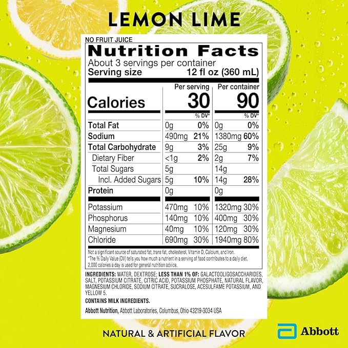 Pedialyte Sport Electrolyte Drink, Fast Hydration with 5 Key Electrolytes for Muscle Support Before, During, & After Exercise, Lemon Lime, 1 Liter, Pack of 4