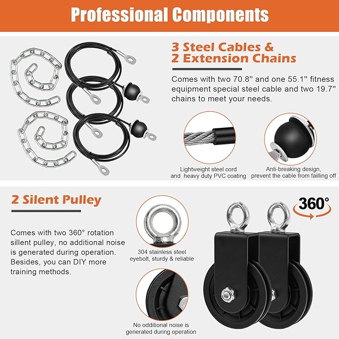 SERTT Home Gym Pulley System - Tricep Workout, Lat Pulldown, Biceps Curl, Triceps, Shoulders, Back, Forearm, Weight Cable for Squat Rack, Garage