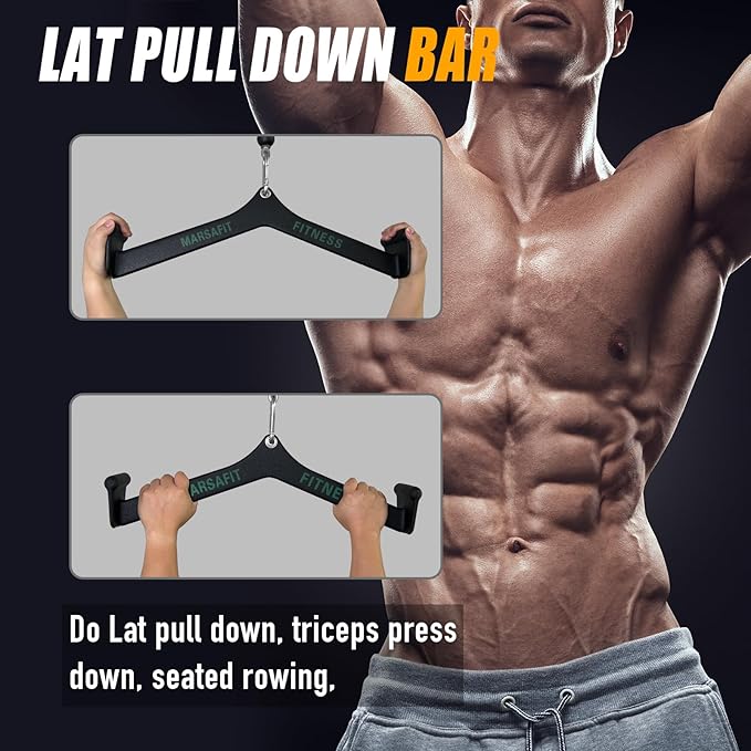 Home Gym Fitness Rowing T-bar V-bar Pulley Cable Machine Attachments, Bicep Curl Tricep Lat pulldown Bar Back Strength Training Handle Grips Lat Pull Down Bar Press Down Exercises