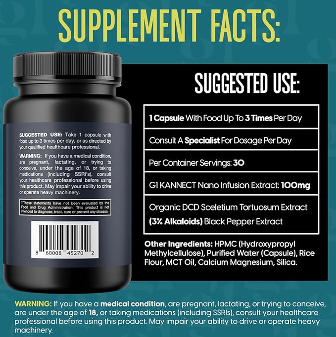 Kannect Capsules with 3% Kanna Alkaloid| Elevates Mood, Boosts Energy Levels, Enhances Mental Clarity | Sceletium Tortuosum Daily Supplements for Men & Women (30 Count)