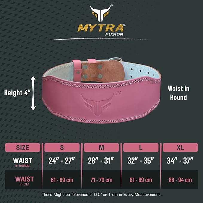 Mytra Fusion Weight Lifting Belt Women Gym Belt 7MM Thick 4" wide 100% Real